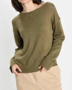 Pull en Coton & Lin Col Bateau kaki