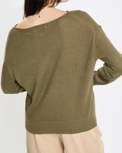 Pull en Coton & Lin Col Bateau kaki