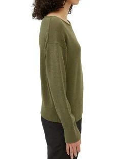 Pull en Coton & Lin Col Bateau kaki