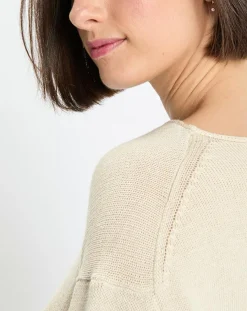 Pull en Coton & Lin Col Bateau beige clair