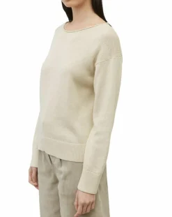 Pull en Coton & Lin Col Bateau beige clair