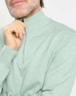 Pull en Coton & Soie col camionneur vert moyen