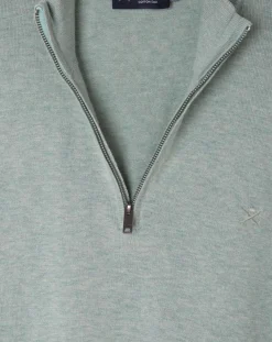 Pull en Coton & Soie col camionneur vert moyen