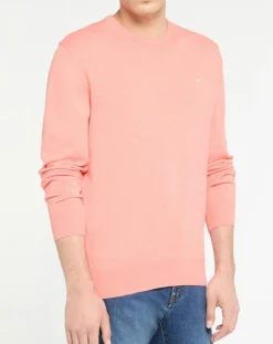 Pull en Coton & Soie col rond rose moyen
