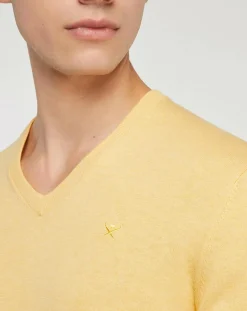 Pull en Coton & Soie col V jaune