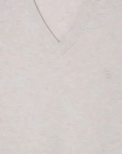 Pull en Coton & Soie col V écru chiné