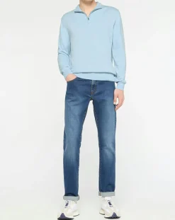 Pull en Coton & Soie zippé bleu ciel