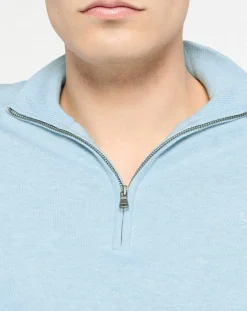 Pull en Coton & Soie zippé bleu ciel