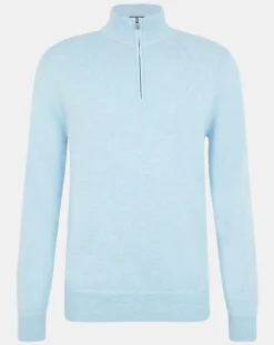 Pull en Coton & Soie zippé bleu ciel