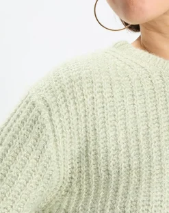 Pull en Coton, Laine & Alpaga mélangés Mouline vert clair