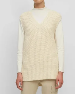 Pull en Coton, Laine & Alpaga mélangés sans manches écru