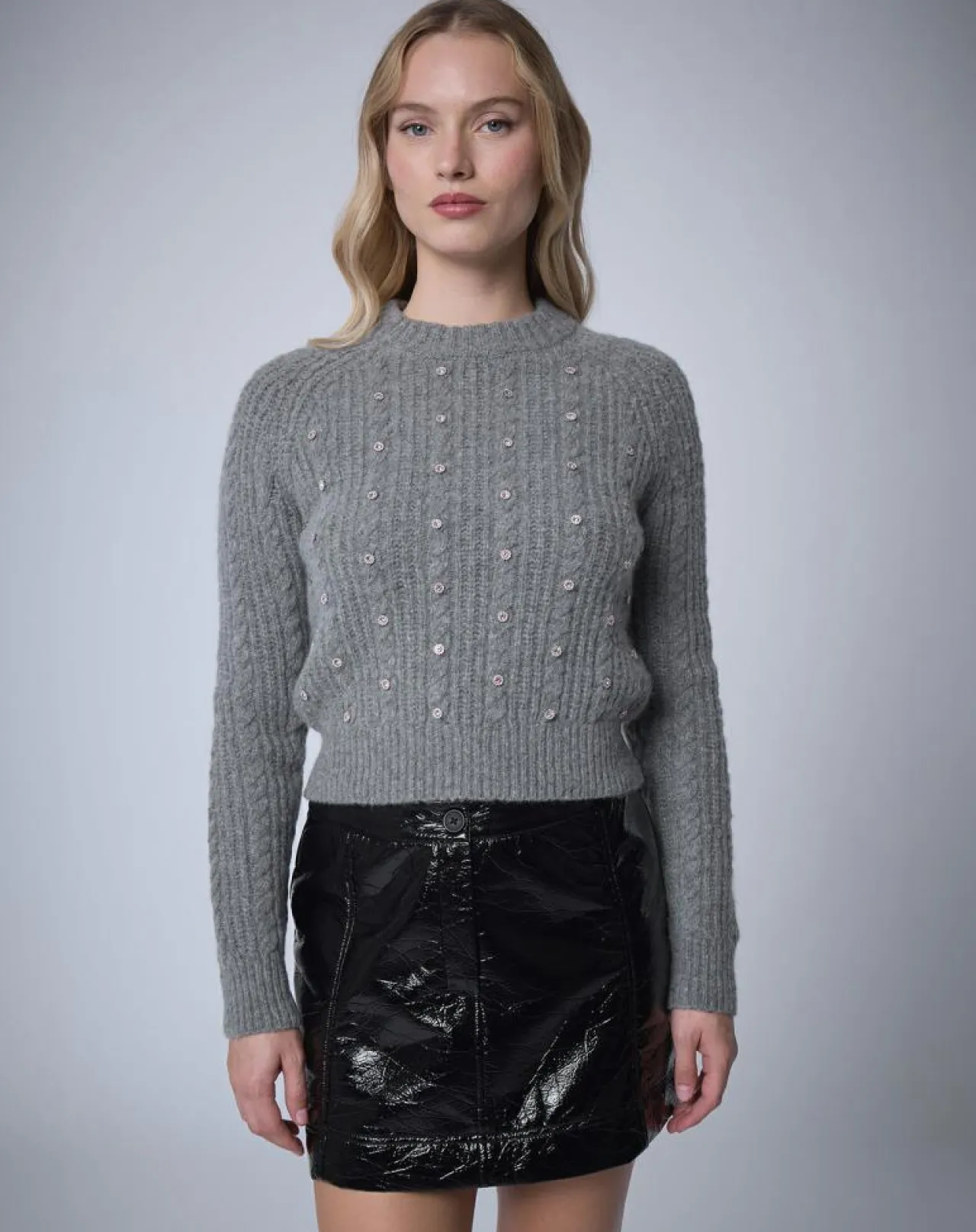 Pull en Laine & Alpaga mélangés Torsade gris