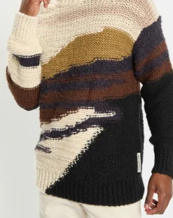 Pull en Laine & Alpaga mélangés jacquard Paysage chocolat