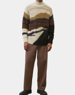 Pull en Laine & Alpaga mélangés jacquard Paysage chocolat