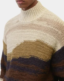 Pull en Laine & Alpaga mélangés jacquard Paysage chocolat