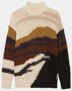 Pull en Laine & Alpaga mélangés jacquard Paysage chocolat