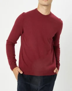 Pull en Laine & Cachemire mélangés col rond bordeaux