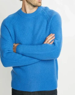 Pull en Laine & Cachemire Noterond col rond bleu