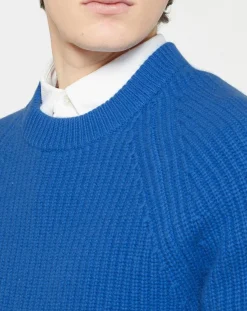 Pull en Laine & Cachemire Noterond col rond bleu