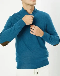 Pull en Laine & Cachemire mélangés 1/2 zip bleu clair