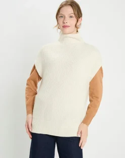 Pull en Laine & Cachemire col montant Shanghai écru