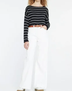 Pull en Laine & Cachemire Julianne à rayures noir/gris