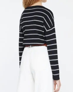 Pull en Laine & Cachemire Julianne à rayures noir/gris