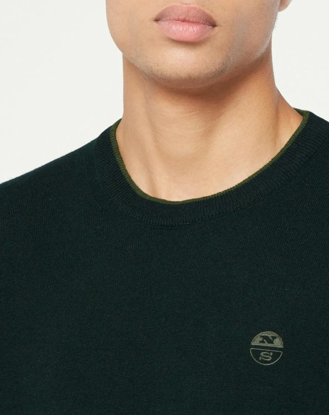 Pull en Laine & Cachemire mélangés col rond kaki