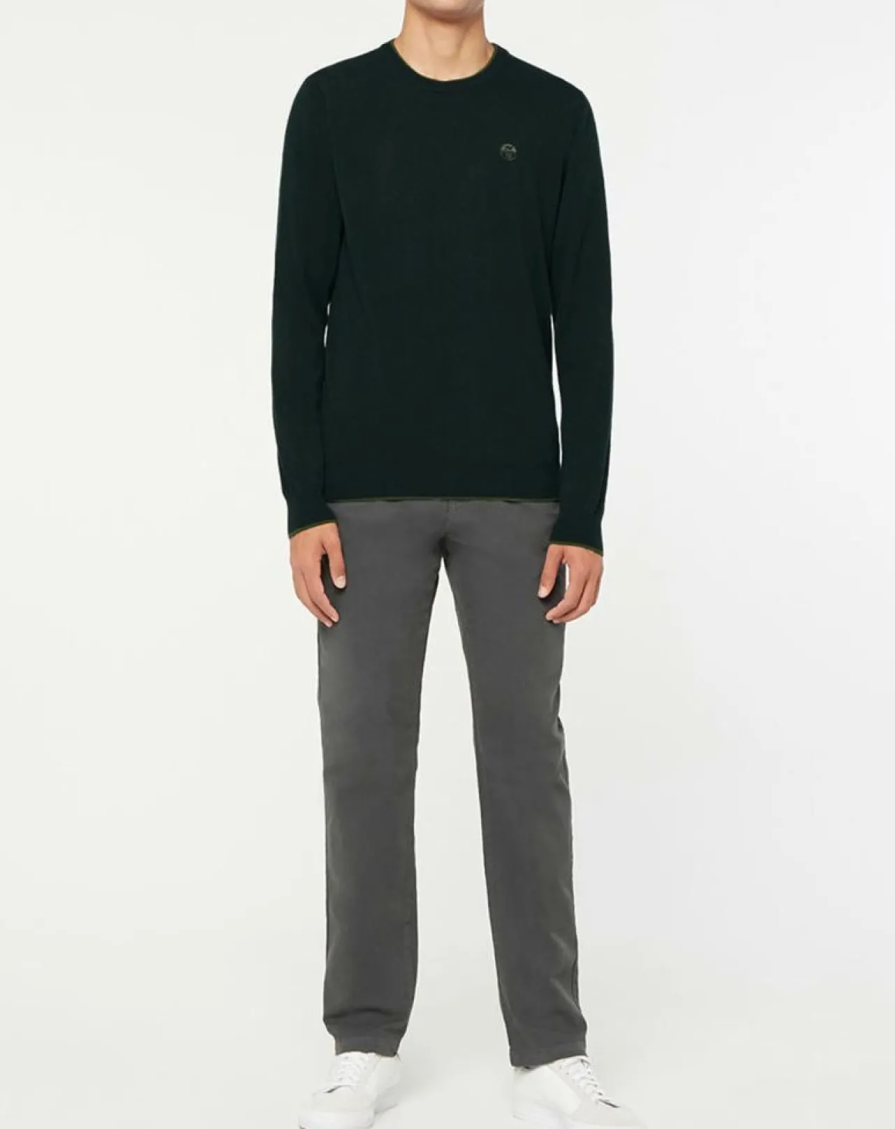 Pull en Laine & Cachemire mélangés col rond kaki