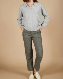 Pull en Laine & Cachemire Paloma col polo gris chiné clair