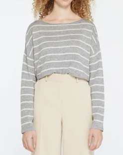 Pull en Laine & Cachemire mélangé Julianne à rayures gris/blanc