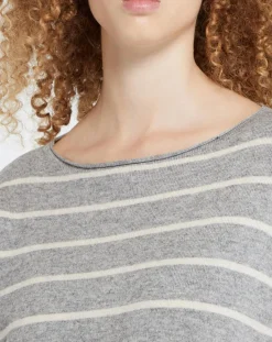 Pull en Laine & Cachemire mélangé Julianne à rayures gris/blanc