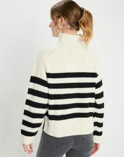 Pull en Laine & Cachemire Sydney rayure écru/noir