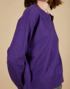 Pull en Laine & Cachemire Paloma col polo aubergine