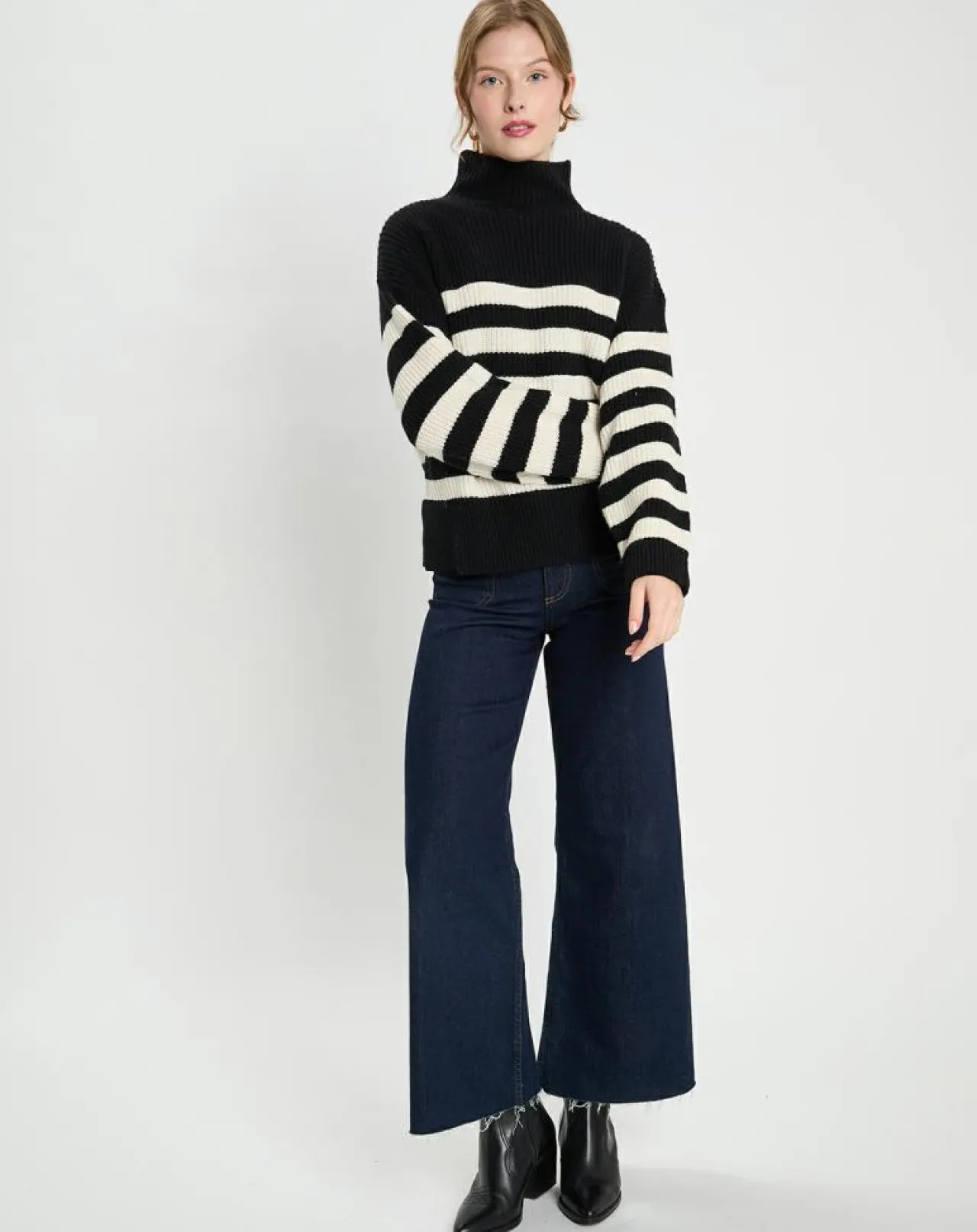 Pull en Laine & Cachemire Sydney rayure noir