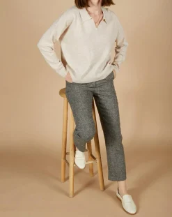 Pull en Laine & Cachemire Paloma col polo beige chiné