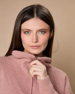 Pull en Laine & Cachemire mélangés Maia 1/2 zip vieux rose