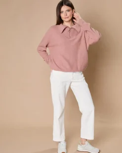 Pull en Laine & Cachemire mélangés Maia 1/2 zip vieux rose