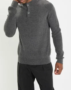 Pull en Laine & Coton à boutons gris