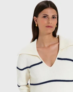 Pull en Laine & Coton Nalanda rayures écru/marine