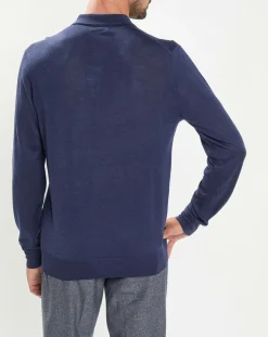 Pull en Laine & Soie col polo bleu