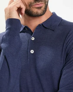 Pull en Laine & Soie col polo bleu