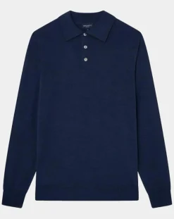 Pull en Laine & Soie col polo bleu