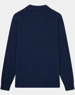 Pull en Laine & Soie col polo bleu
