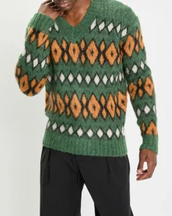 Pull en Laine, Alpaga & Mohair mélangés à motifs vert