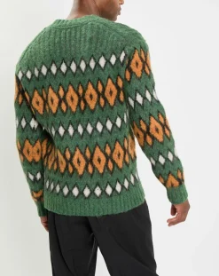 Pull en Laine, Alpaga & Mohair mélangés à motifs vert