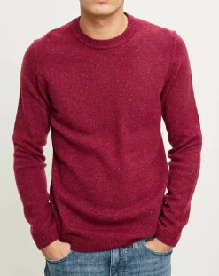 Pull en Laine mélangée chinée col rond bordeaux