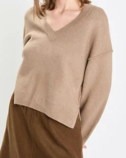 Pull en Laine mélangée col V marron clair