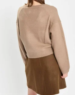 Pull en Laine mélangée col V marron clair