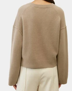 Pull en Laine mélangée col V marron clair